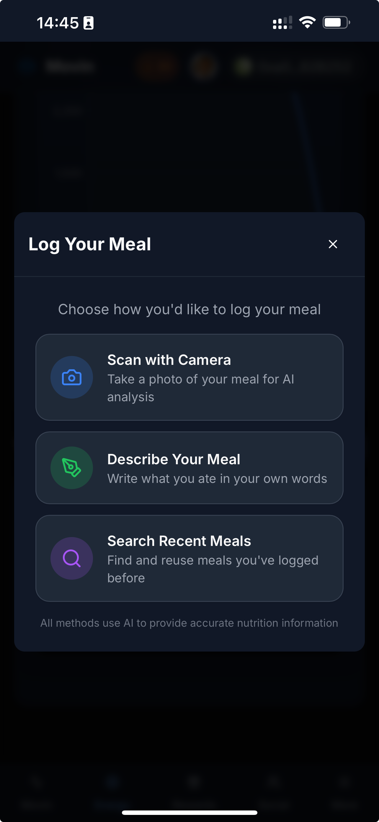 GetMovinAI meal logging options