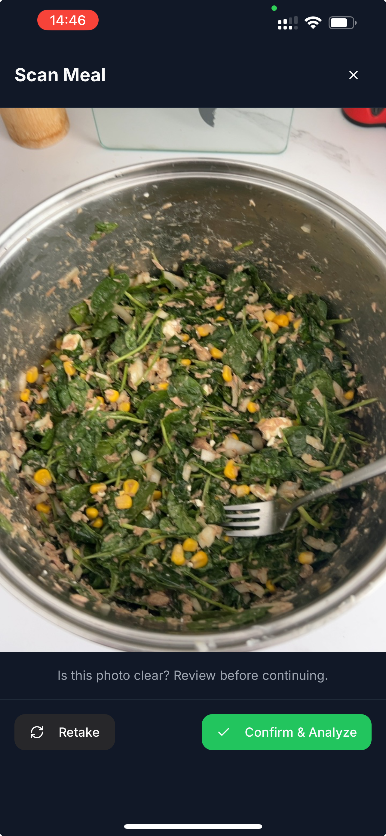 GetMovinAI scanned meal with camera