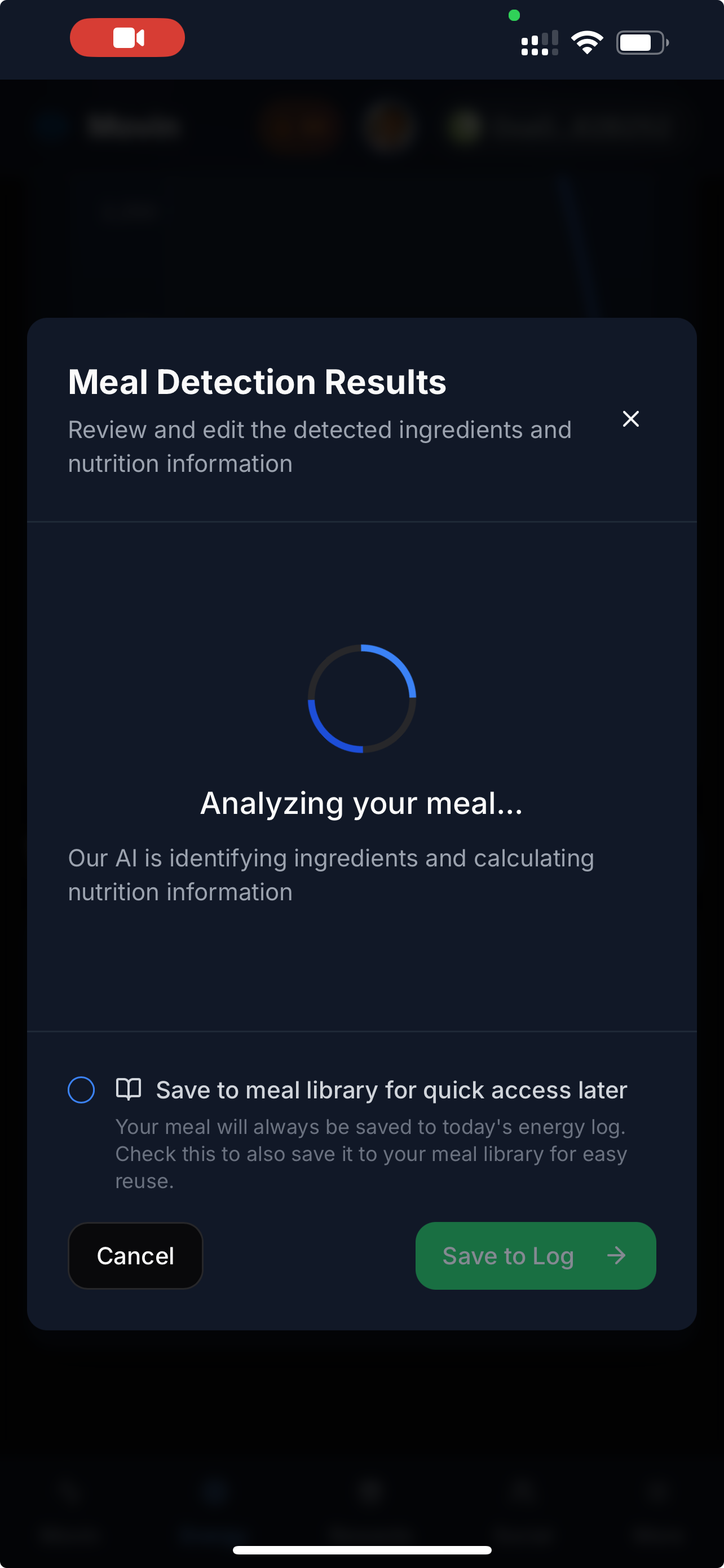 GetMovinAI meal analyzing